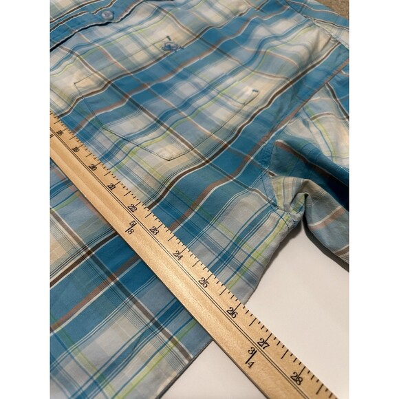Southpole Y2K Shirt Adult XL Blue White Plaid Logo Pocket Button Up S/S Mens - Picture 5 of 6